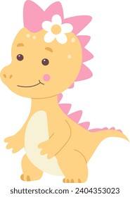 Childish Girl Dinosaur Baby Vector Illustration