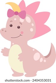 Childish Girl Dinosaur Baby Vector Illustration