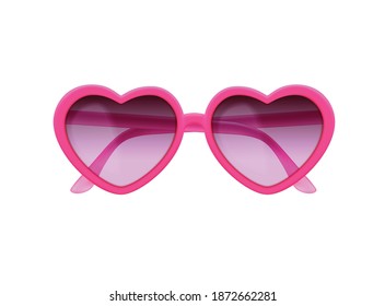 Childish Girl Heart Shaped Pink Sunglasses Realistic Vector Illustration