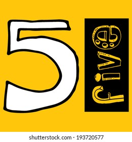 childish graffiti numerals, doodle number 5