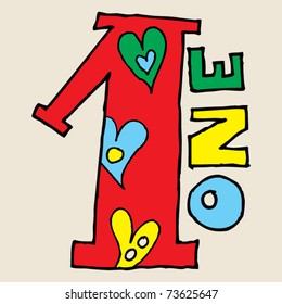 childish graffiti numerals, doodle number one
