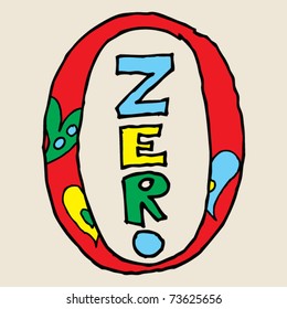childish graffiti numerals, doodle number zero