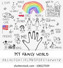 Childish graphic depicting children's world illustration