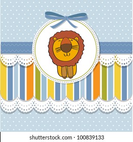 childish greeting card with cartoon lion