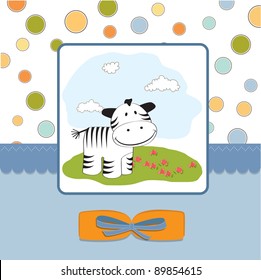childish greeting card with zebra