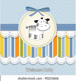 childish greeting card with zebra