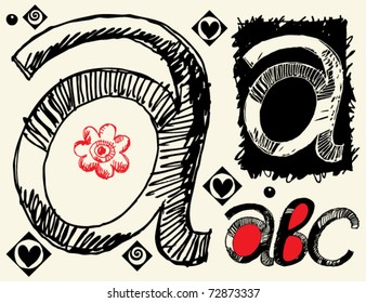 childish hand drawn alphabet, crazy doodle A