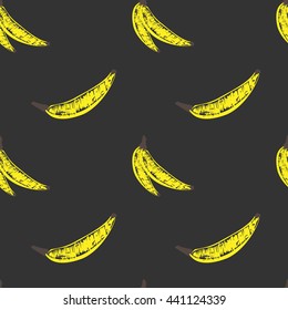 Childish Hand Drawn Banana Seamless Pattern on Gray Background Vector