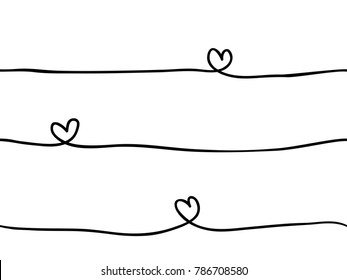 childish hand drawn continuous line art heart symbol in a line seamless pattern, wallpaper, vector design 