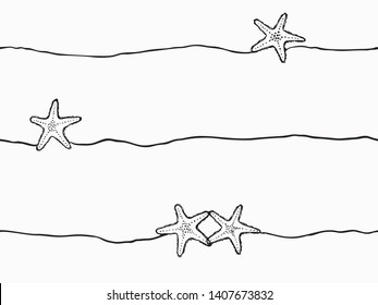 childish hand drawn continuous lines starfish seamless vector design for wallpaper, background, texture, label, cover, banner etc. for summer theme