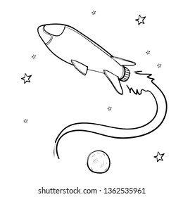Childish hand drawn elements space, rocket, star, planet in doodle style.for wrapping, poster, web design, kids fabric, textile, nursery wallpaper,seamless pattern