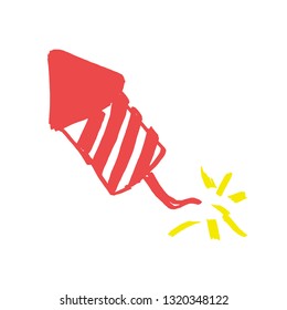 Childish Hand drawn firecracker icon. Christmas and New Year's Eve  symbol. Can be used for mobile, infographic, website or app.