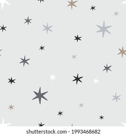 Childish hand drawn seamless pattern with stars on gray background Scandinavian style vector illustration