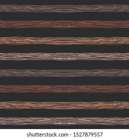 Childish hand drawn stripes vector seamless pattern. Linear geometrical simple texture. Autumn colored Scribble lines on dark background. Minimalist abstract wallpaper, background textile design