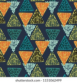 Childish hand drawn triangle seamless pattern with multicolor