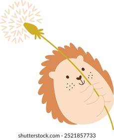 Childish Hedgehog With Dandelion Vector Illustration