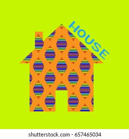childish house icon with colored pattern