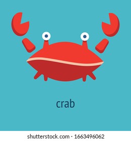 childish illustration with cartoon red crab on a blue background