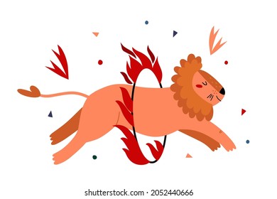 Childish illustration with circus lion. Vector hand drawn illustration.
