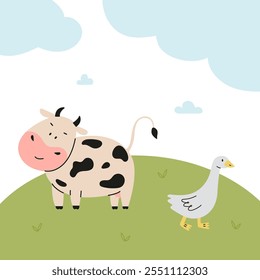 Childish illustration with farm animals