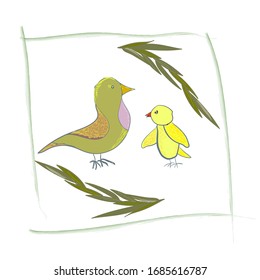 childish illustration. multicolored duck and chicken vector isolated. Domestic bird