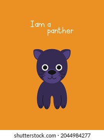 Childish image of a cute little panther. Jungle animal. Cartoon character for kids print design, kids wear, baby shower celebration, greeting, invitation card. Flat vector illustration.