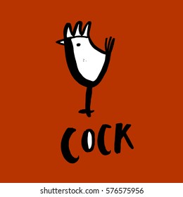 childish ink hand drawn cock character, simple trendy cock cute print, rooster ink illustration, cock icon desing with ink lettering 2