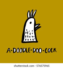 childish ink hand drawn cock character, simple trendy cock cute print, rooster ink illustration, cock icon desing with ink lettering 4