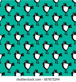 childish ink hand drawn cock, trendy cock print on a green background, rooster ink illustration, cock seamless pattern design, pattern design for fabrics, decoration, wrapping paper, scrapbook paper 2