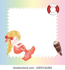 Childish invitation on mermaid  templates design with pink color