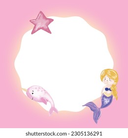 Childish invitation on mermaid  templates design with pink color