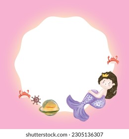Childish invitation on mermaid  templates design with pink color