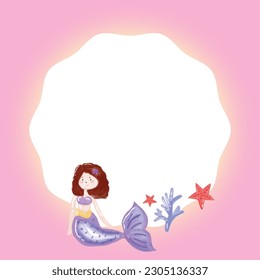 Childish invitation on mermaid  templates design with pink color