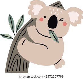 Childish Koala On Tree Vector Illustration