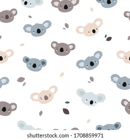 Childish koala seamless pattern. Creative kids texture for fabric, wrapping, textile, wallpaper, apparel. Vector hand drawn illustration. 