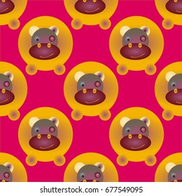 Childish like colored background with lovely hippo.