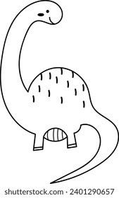 Childish Lined Dinosaur Vector Illustration