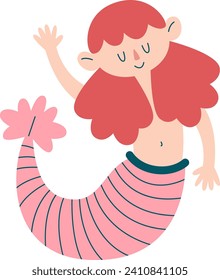 Childish Mermaid Creature Vector Illustration