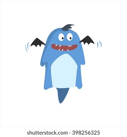  Childish Monster With Bat Wingsr Flat Cartoon Style Isolated Vector Design Print On White Background