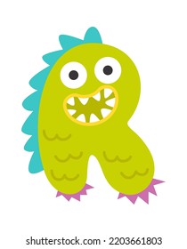 Childish monster R letter. Vector illustration