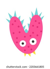 Childish monster V letter. Vector illustration