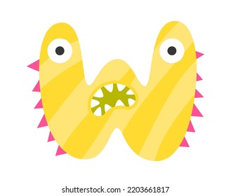 Childish monster W letter. Vector illustration