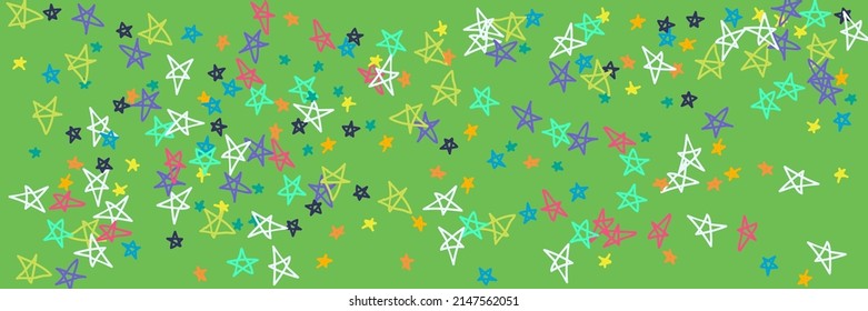 Childish Naive Acid Yellow Green Grey Purple Vivid Background. Black Orange Blue Pastel Turquoise Bright Naive Picture. Neon Chaotic Mint Stars Vibrant Violet Kids Handdrawn Stars.