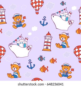 childish nautical pattern with bears sailors