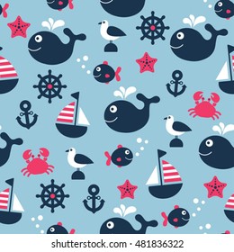 childish nautical  vector seamless pattern
