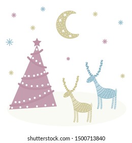 Childish new year or christmas pattern background. Abstract coft colored art for design kids badroom wall, holiday girt card, textile, party invitation etc. 