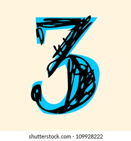 childish numerals, doodle number 3