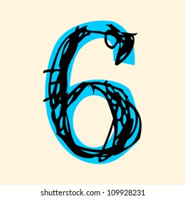 childish numerals, doodle number 6