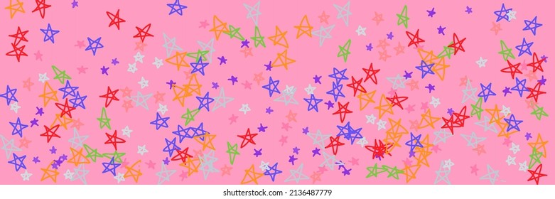 Childish Pastel Naive Green Vibrant Red Vivid Bright Background. Chaotic Kids Violet Kids Violet Bright Pastel Picture. Stars Lavender Grey Orange Pinky Pink Purple Handdrawn Stars.