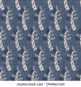 Patrón infantil de ramas y hojas sobre un fondo azul en el estilo escandinavo. Vector.